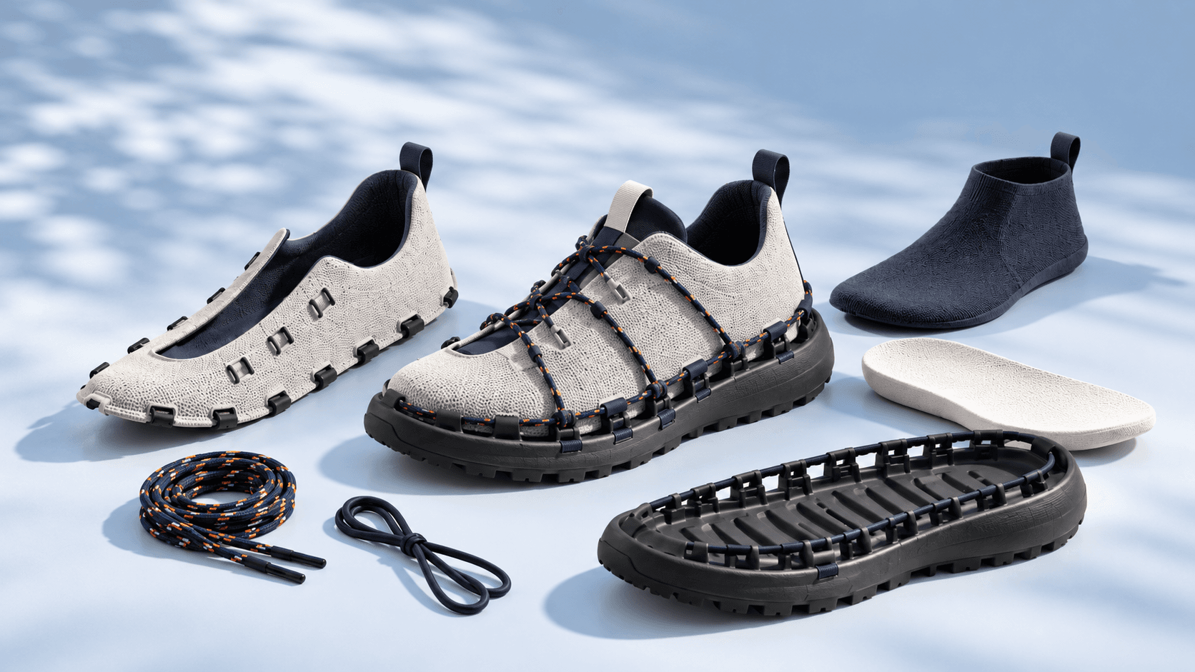 Conceptual modular sneaker shown with its separate component types